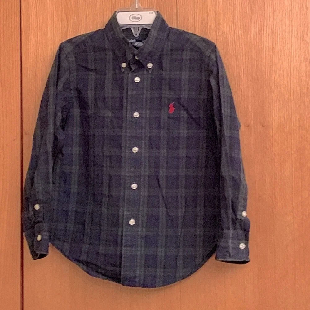 Ralph Lauren Polo pony boy’s size 4 plaid navy green black button down shirt